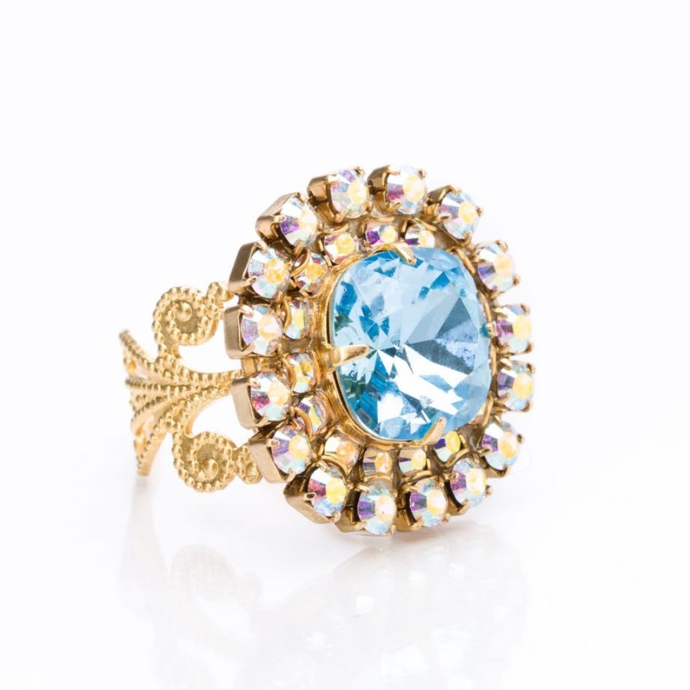 Double Surround Crystal Filigree Ring in Prismatic